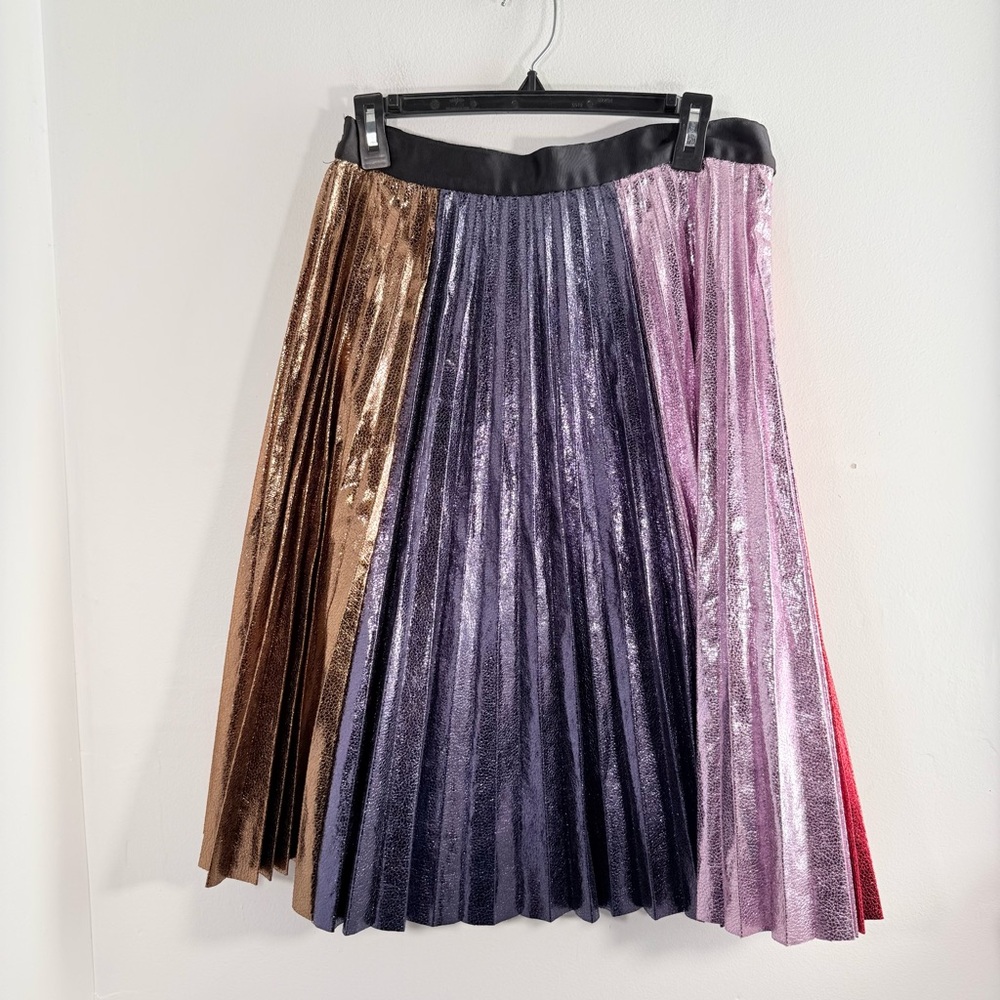 Romance Was Born Rainbow Metallic Accordion Pleated Knee Length Circle Skirt 14